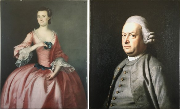 Hannah Waldo Flucker and Thomas Flucker. The Original paintings hang in Boudoin College along with a painting of Hannah's father, Samuel Waldo.