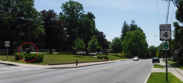 Marker No. 11 of the Henry Knox Trail in front of the high school in Fort Edwards, New York